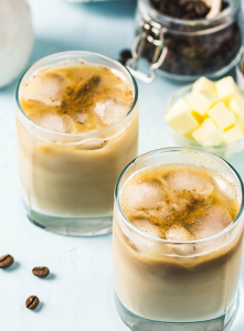 creamy, delicious keto iced coffee made with collagen powder, mct oil, ghee, almond milk